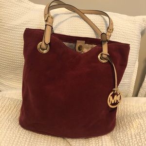Maroon Michael Kors Suede Handbag Purse
